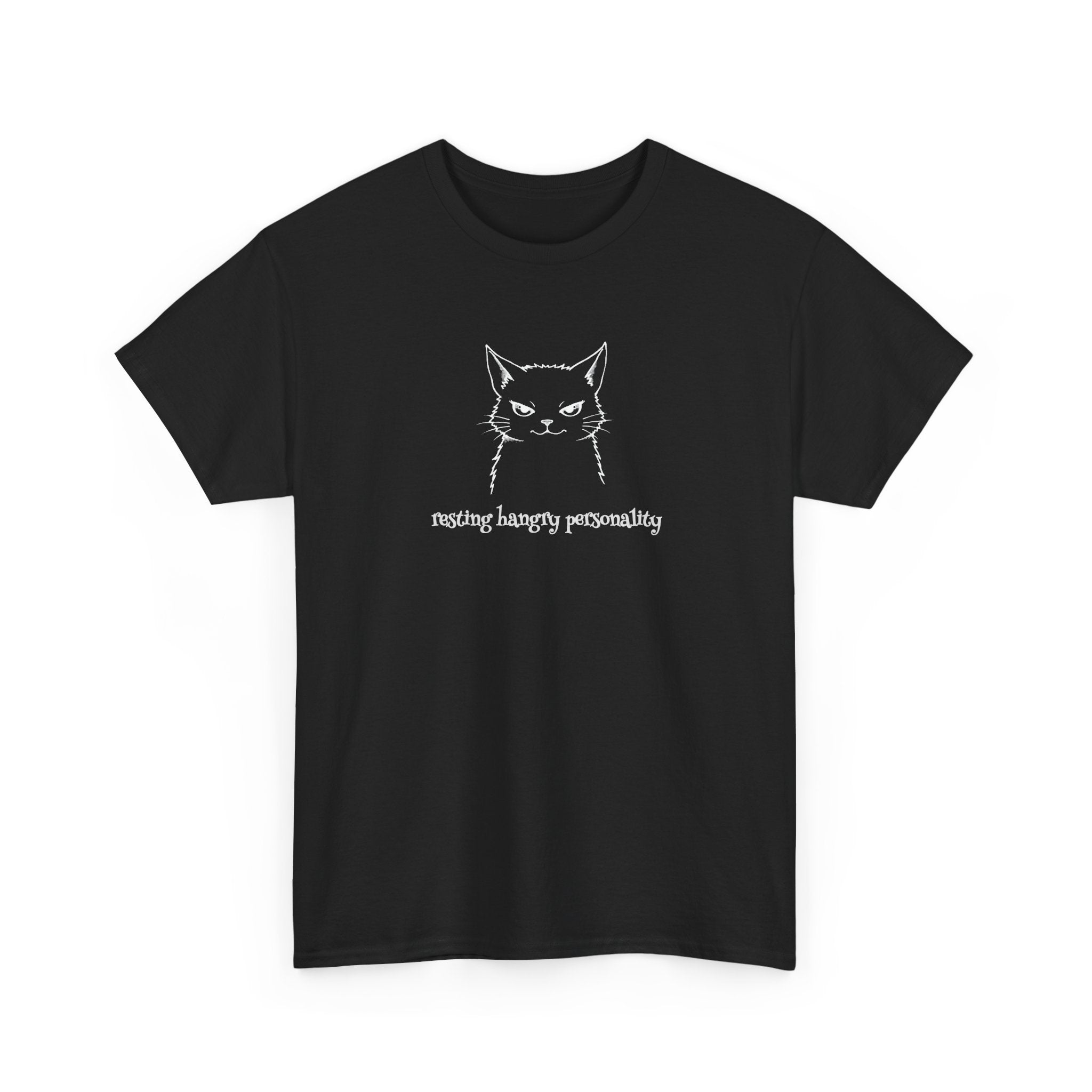Funny Cat Face T-Shirt — 'Resting Hangry Personality' Minimalist Graphic Tee