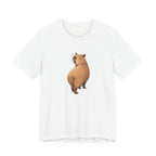 a funny graphic of a capybara walking away looking over shoulder with a wide eyed surprised look
