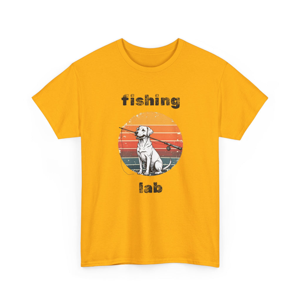 Fishing Lab T-Shirt — Retro Sunset Labrador Fishing Tee for Dog Lovers