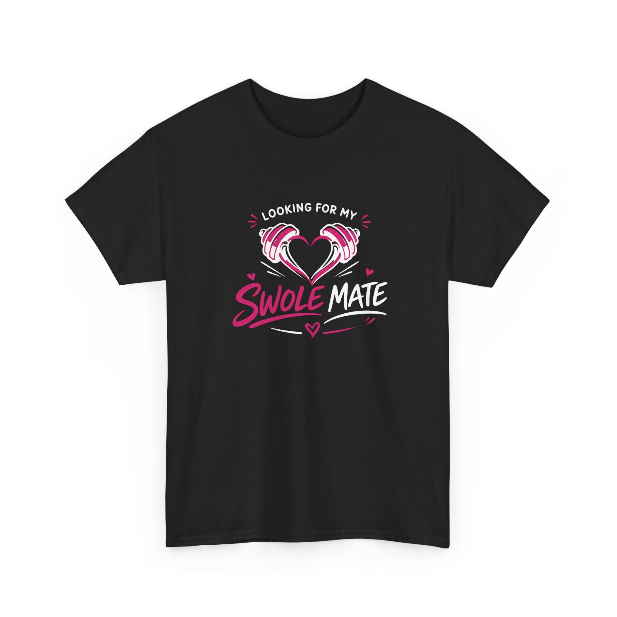 gym t-shirt with 'Looking for my swole mate' graphic design on a white background