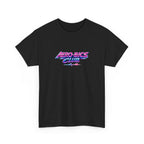 Black t-shirt with 'Aero-Bics Club' text in retro style on a white background