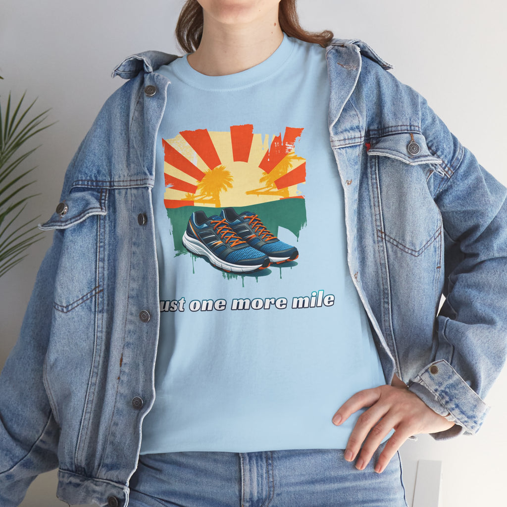 Running Tee — "Just One More Mile" Sunrise Graphic Shirt
