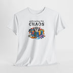 Embracing the Chaos T‑Shirt — Playful Raccoon & Messy Wardrobe Graphic Tee