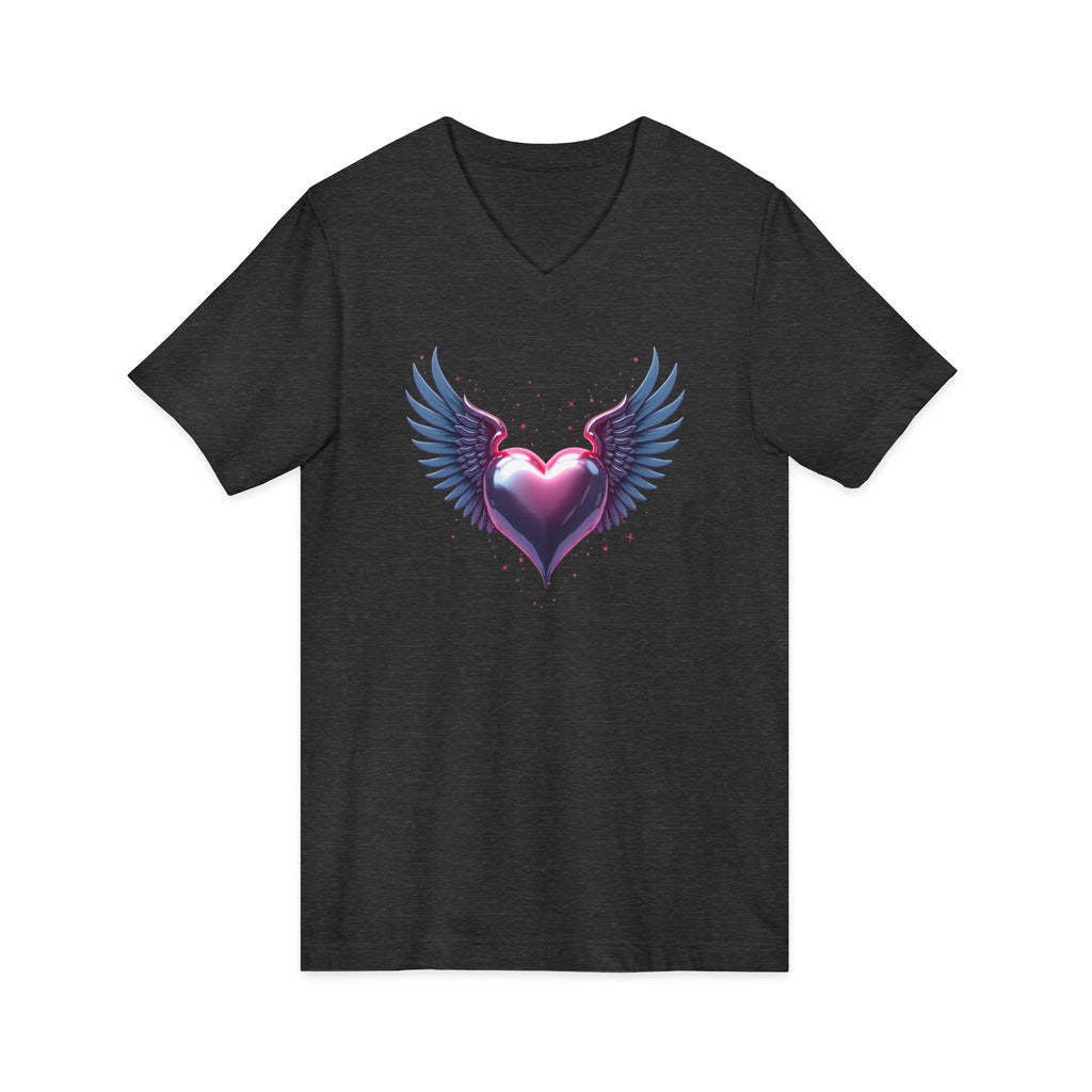 Winged Heart V-Neck Tee — Romantic Angel Wings Heart Graphic Shirt