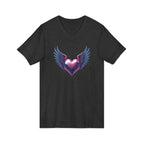 Winged Heart V-Neck Tee — Romantic Angel Wings Heart Graphic Shirt