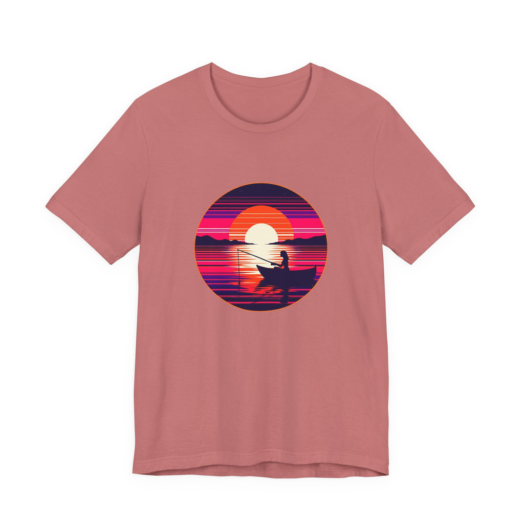 Sunset Fishing T‑Shirt — Retro Ocean Silhouette Tee Woman Fishing