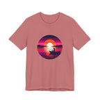 Sunset Fishing T‑Shirt — Retro Ocean Silhouette Tee Woman Fishing