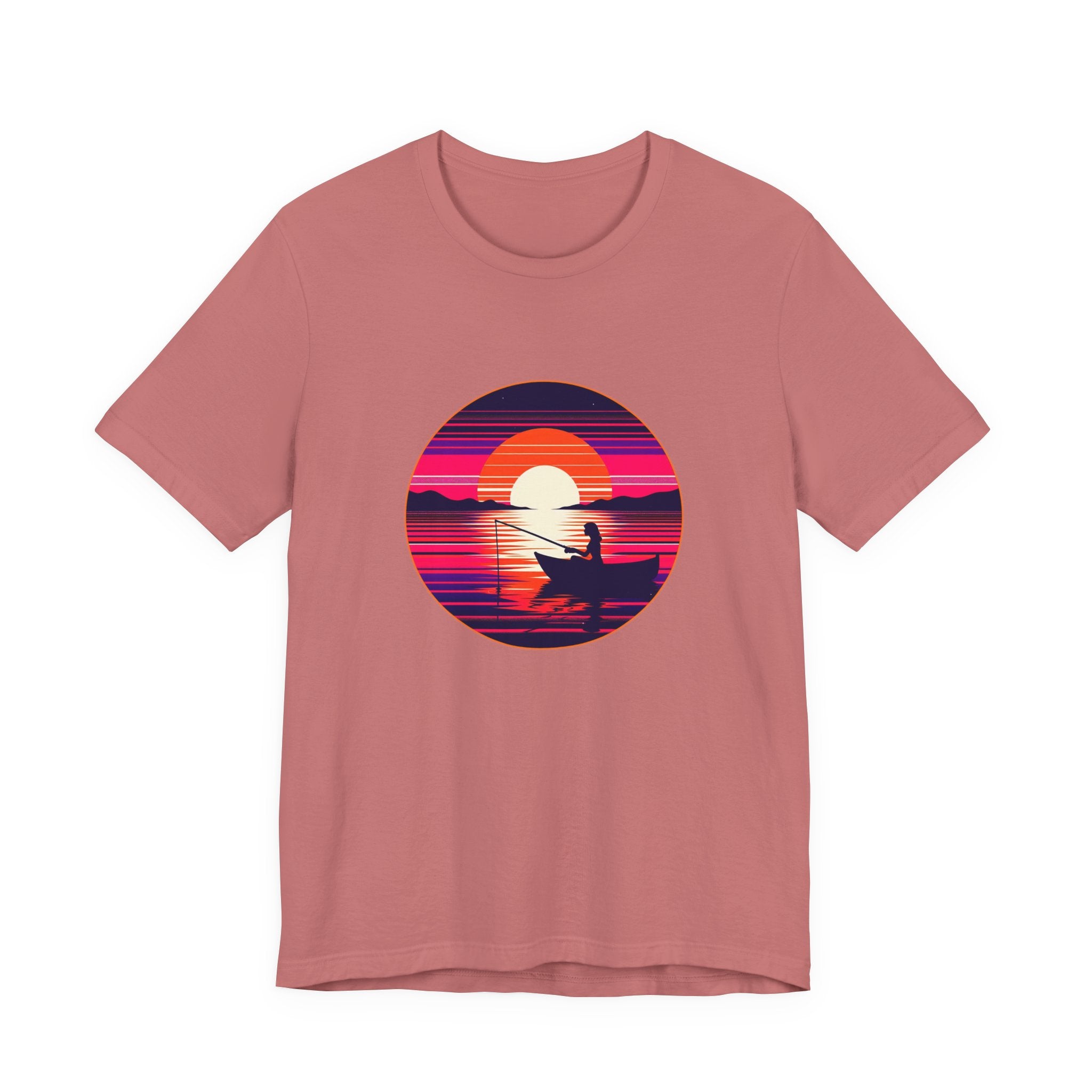Sunset Fishing T‑Shirt — Retro Ocean Silhouette Tee Woman Fishing