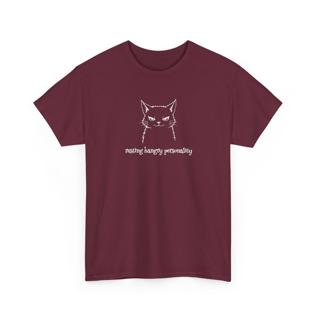 Funny Cat Face T-Shirt — 'Resting Hangry Personality' Minimalist Graphic Tee