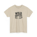 Beige t-shirt with 'Wild Ground' text on a white background