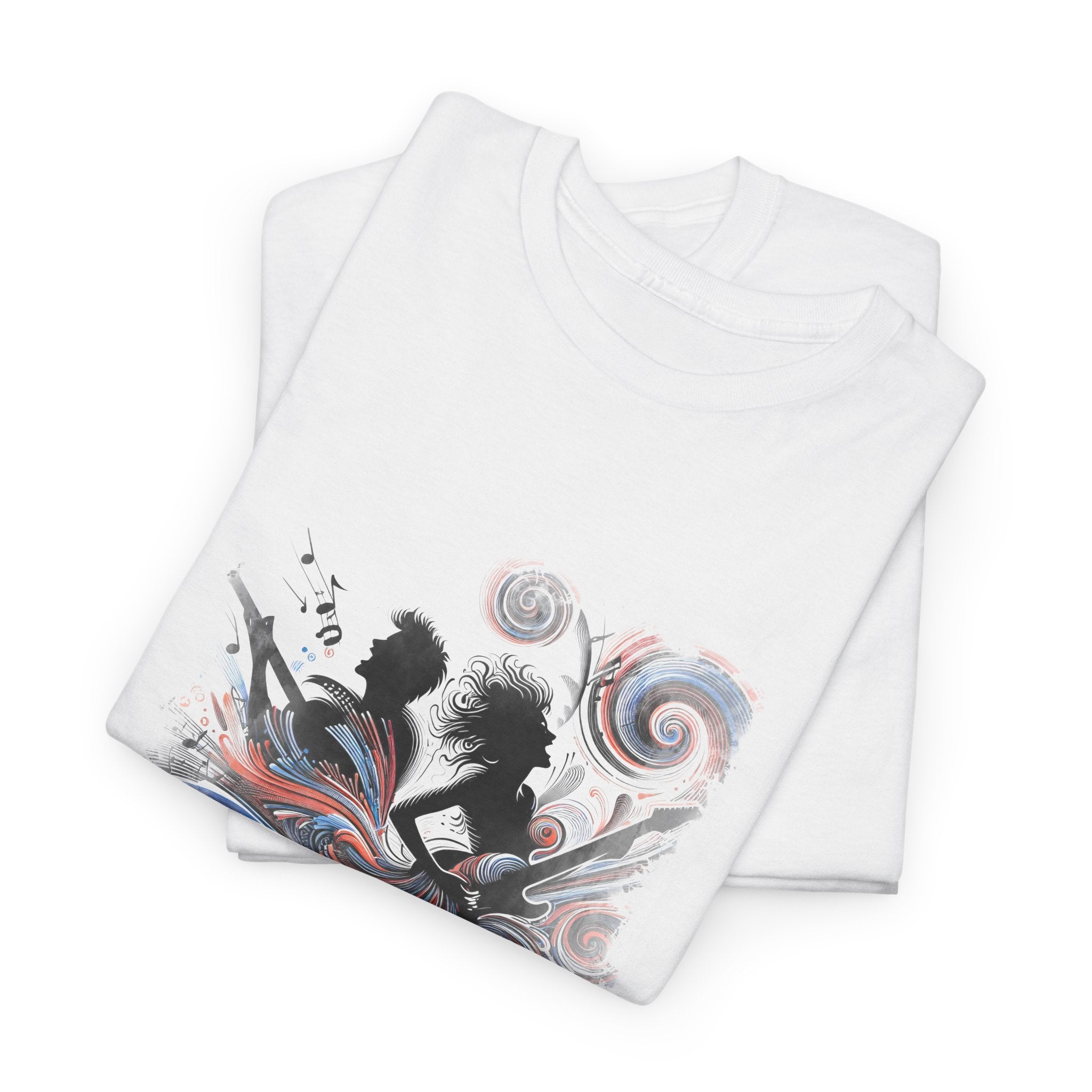 Silhouette Musicians Tee - Artistic Swirl Music Graphic Shirt