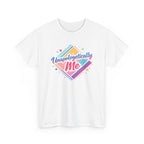 White t-shirt with colorful graphic and text 'Unapologetically Me' on a white background