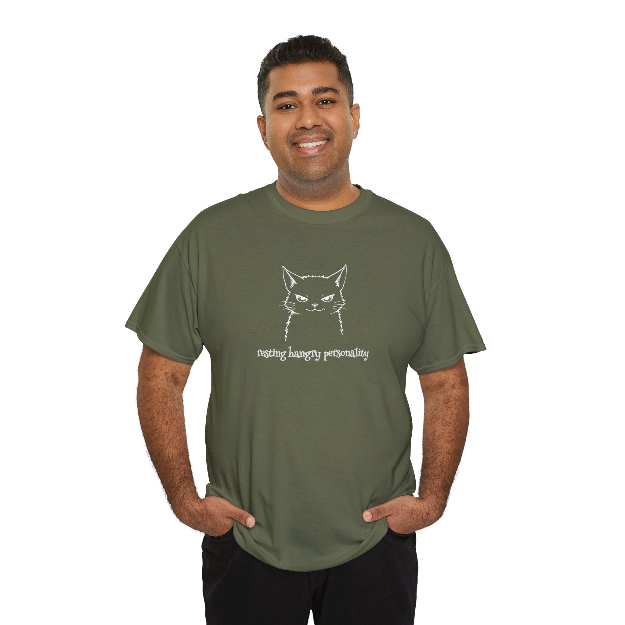 Funny Cat Face T-Shirt — 'Resting Hangry Personality' Minimalist Graphic Tee