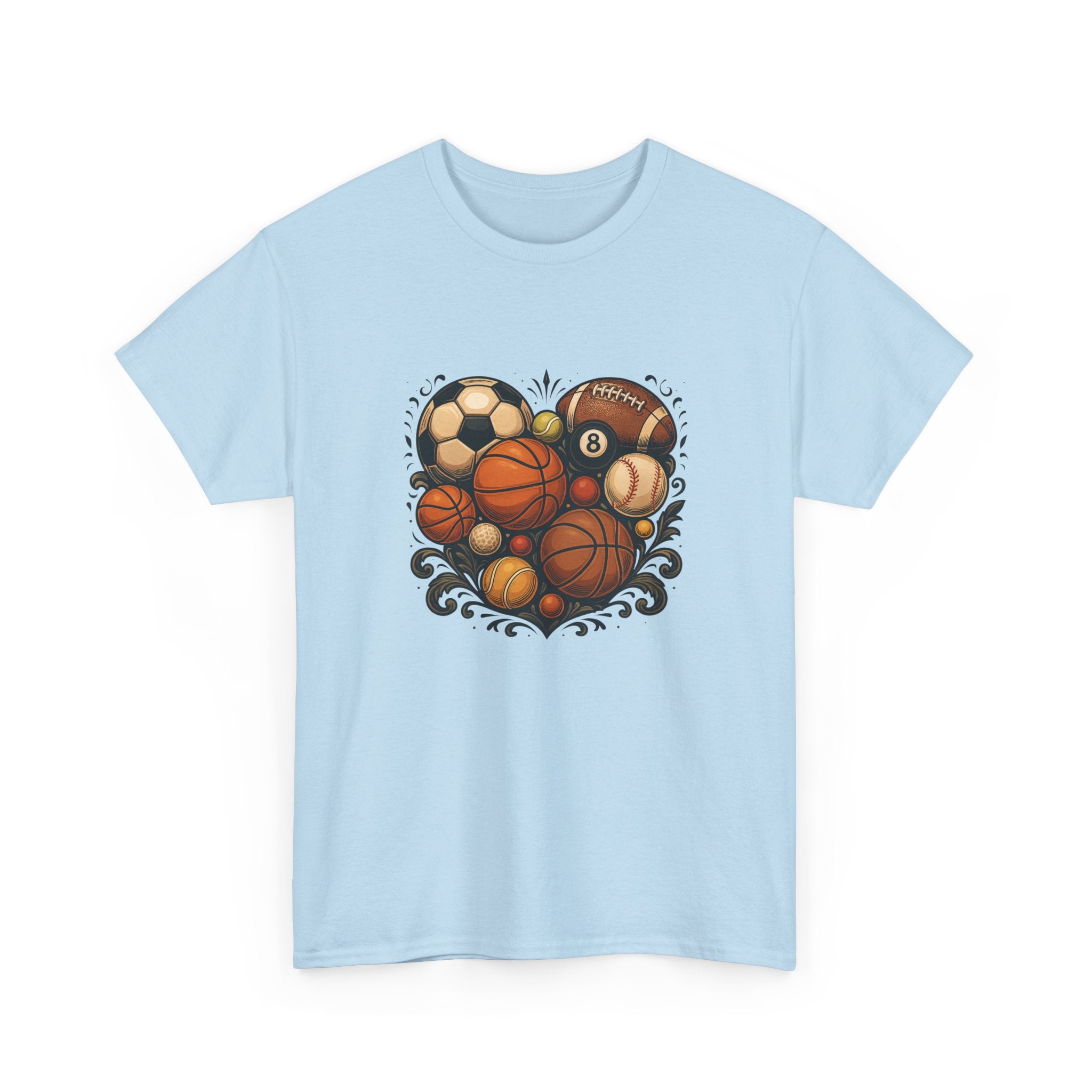Sports Heart Graphic Tee — Basketball, Soccer & Baseball Love Shirt
