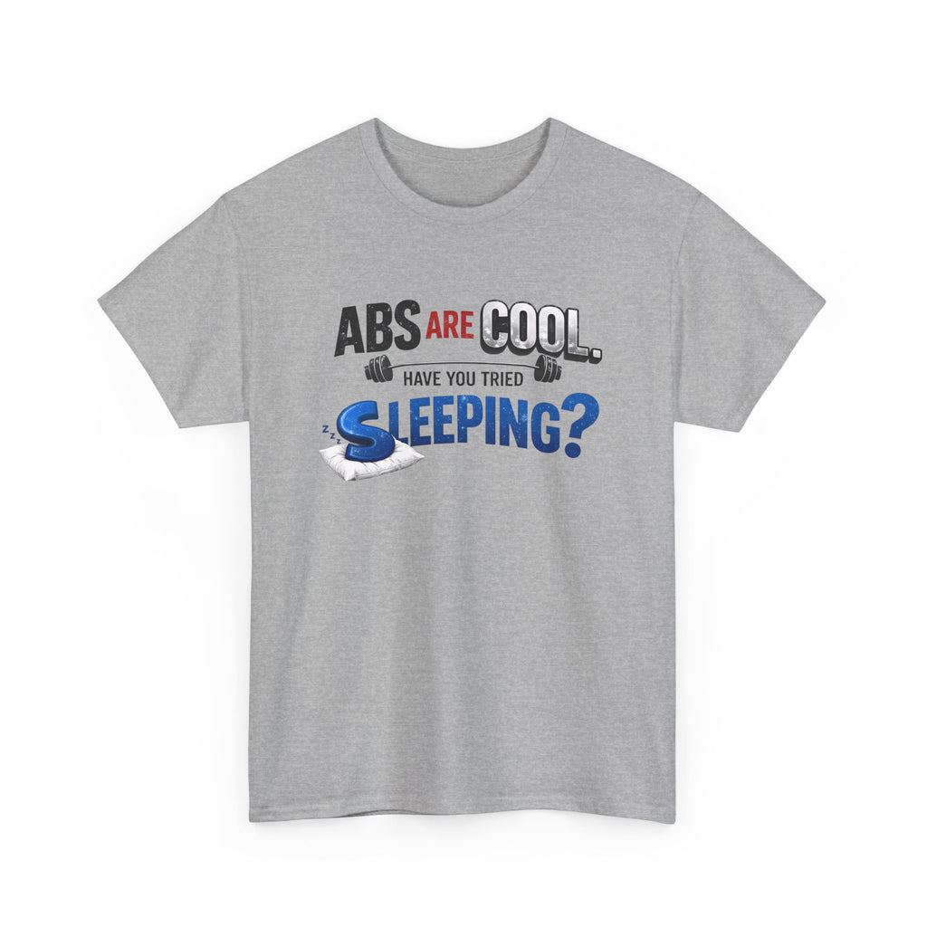 gym workout t-shirt with humorous text design on a white background