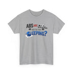 gym workout t-shirt with humorous text design on a white background
