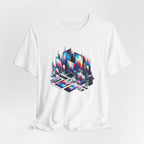 Retro Glitch City T-Shirt — Neon Vaporwave Pixel Tech Devices Tee