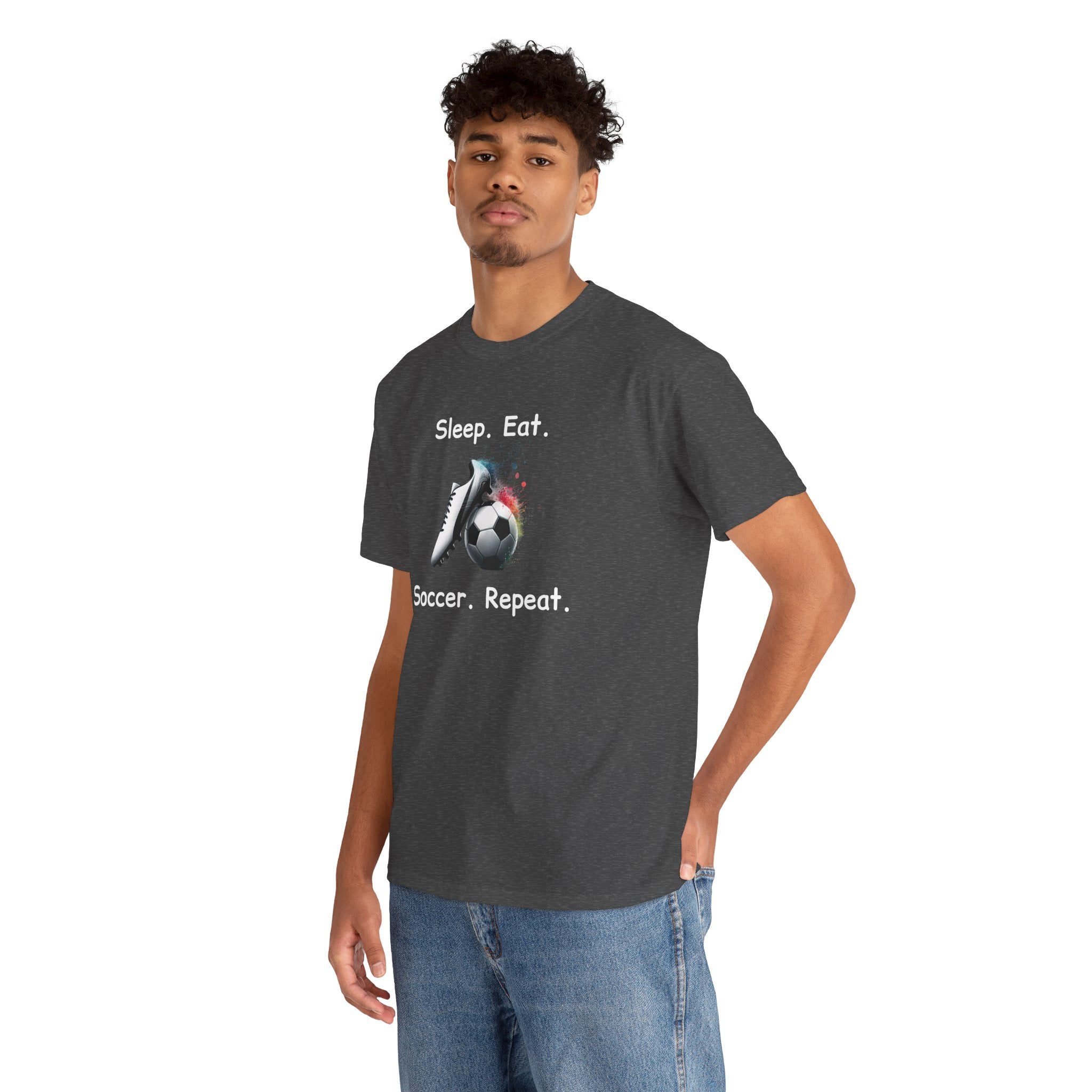Soccer T-Shirt — "Sleep. Eat. Soccer. Repeat." Youth & Adult Crew Tee