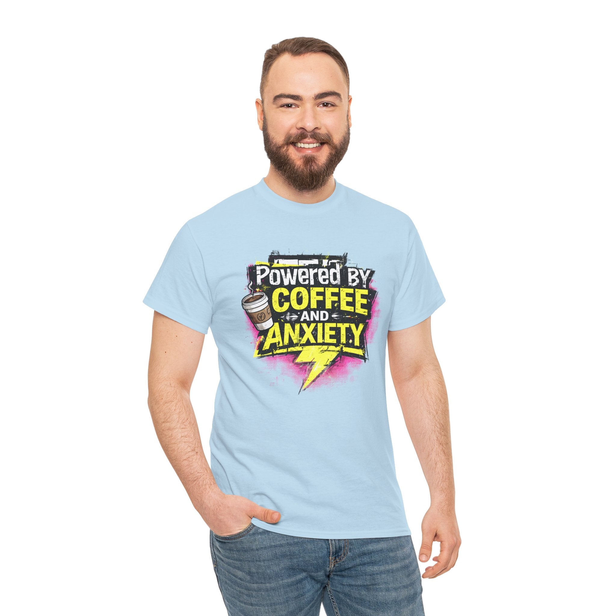 Funny Coffee & Anxiety T-Shirt — "Powered by Coffee and Anxiety" Graphic Tee