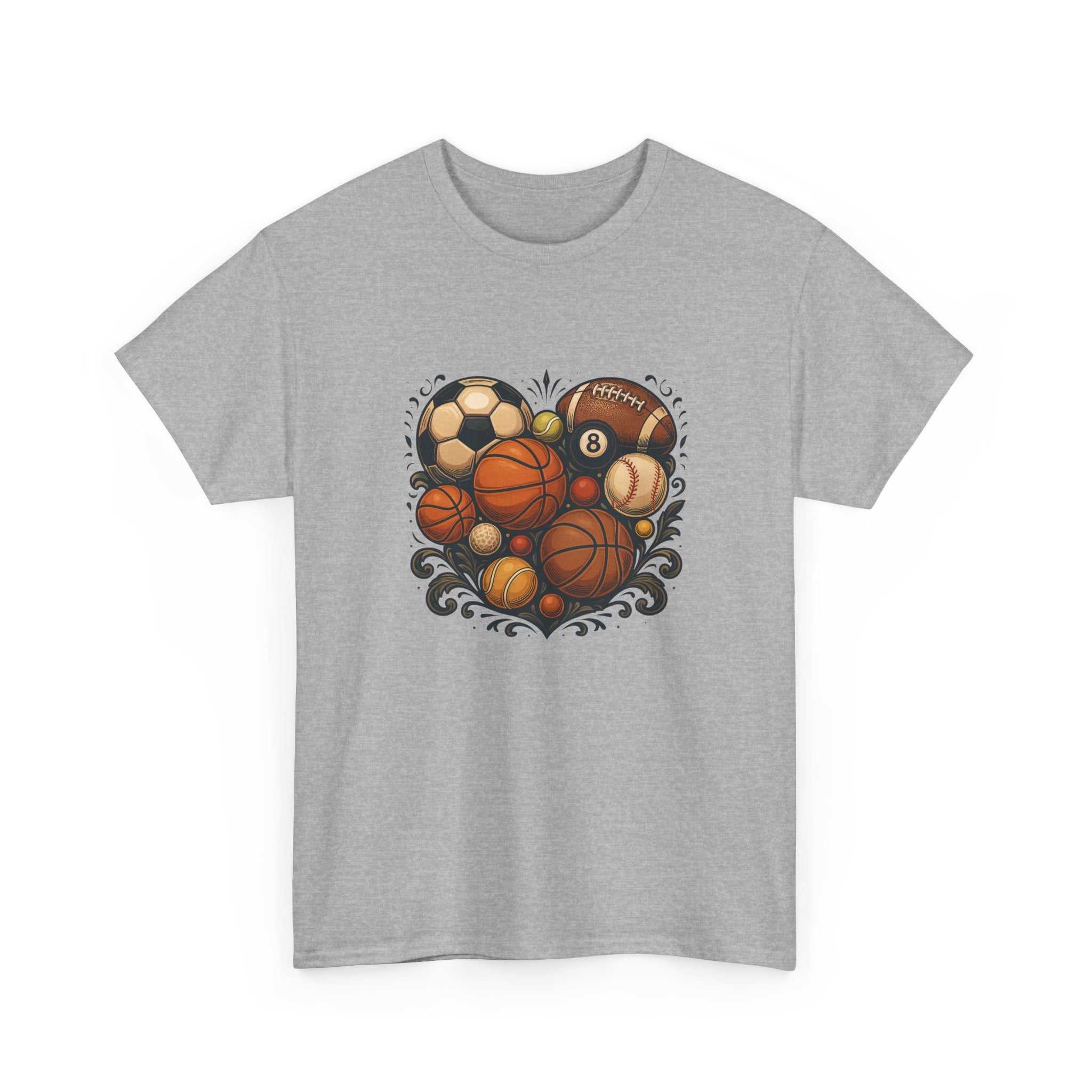 Sports Heart Graphic Tee — Basketball, Soccer & Baseball Love Shirt