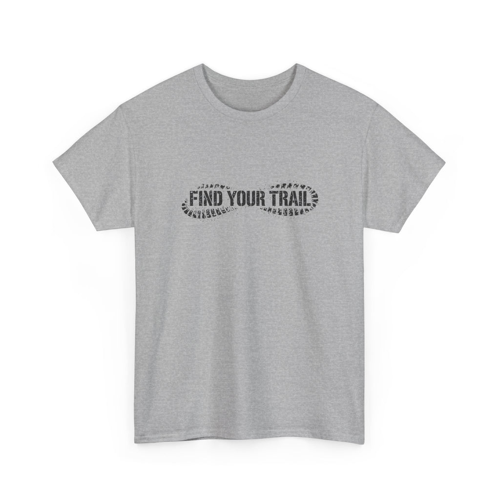 Find Your Trail T-Shirt — Hiking Adventure Tee with Bootprint Design