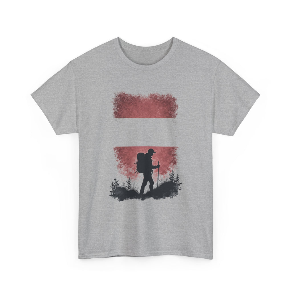 Austria Flag Hiker Silhouette Tee — Outdoor Adventure Backpacking T-Shirt