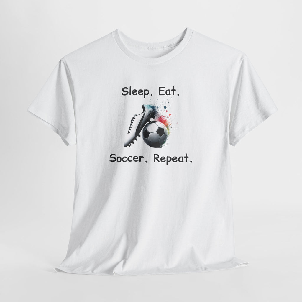 Soccer T-Shirt — "Sleep. Eat. Soccer. Repeat." Youth & Adult Crew Tee