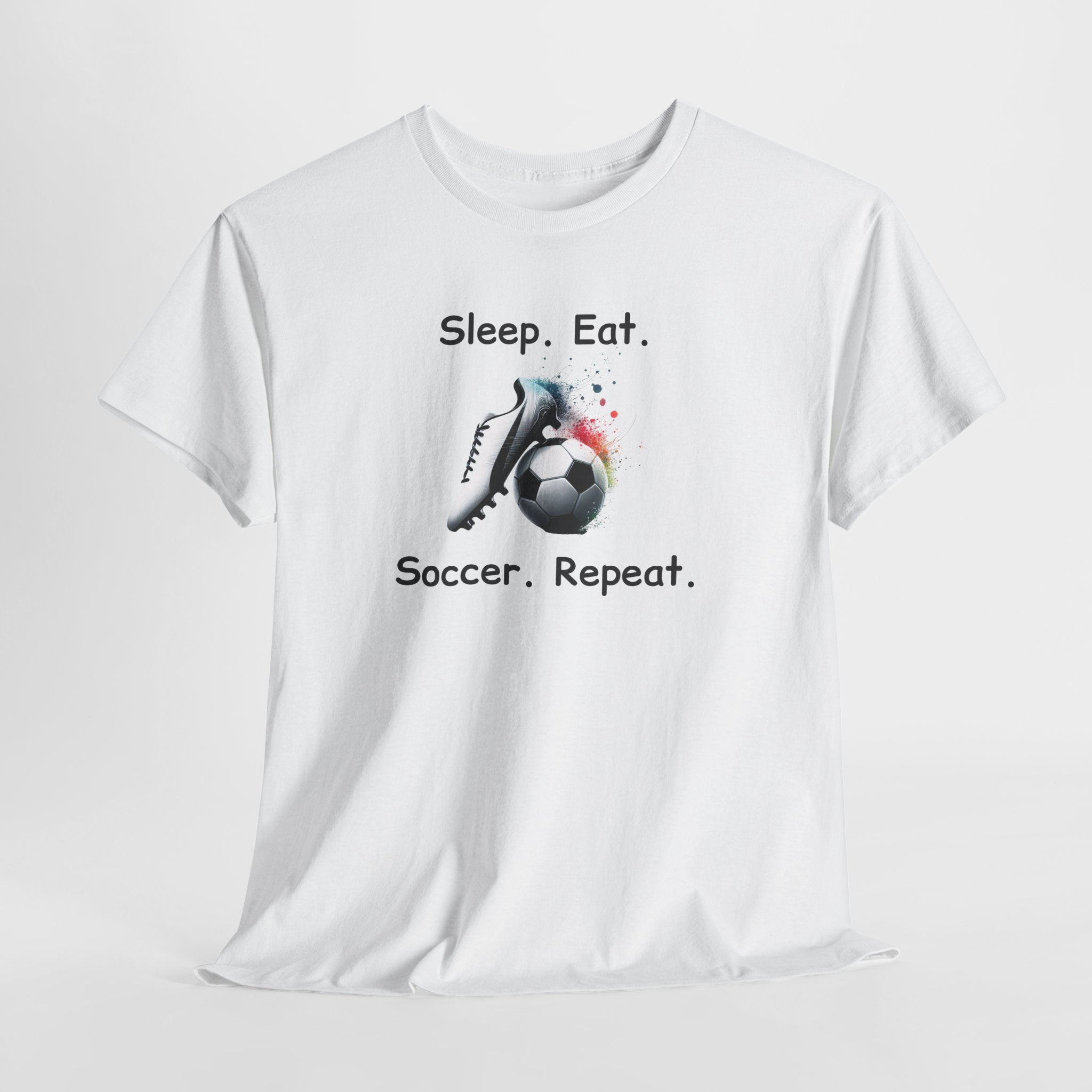 Soccer T-Shirt — "Sleep. Eat. Soccer. Repeat." Youth & Adult Crew Tee