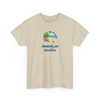 graphic of a beach scene in a thought bubble and the text 'mentally on vacation'