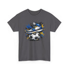 Soccer Cleat Splash T‑Shirt – Blue Sneaker on Ball Graphic Tee