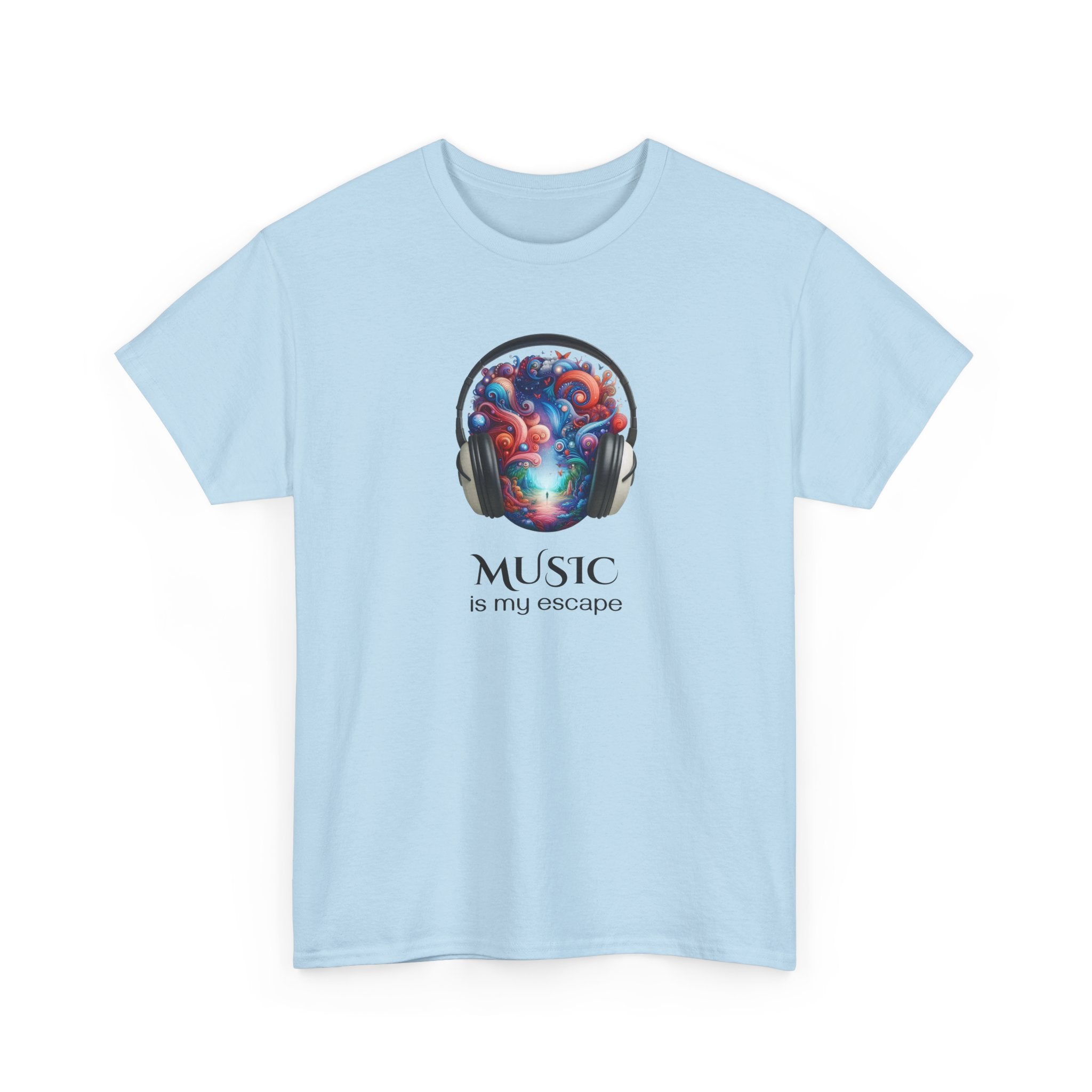 Music Is My Escape T-Shirt — Colorful Headphone Art Tee