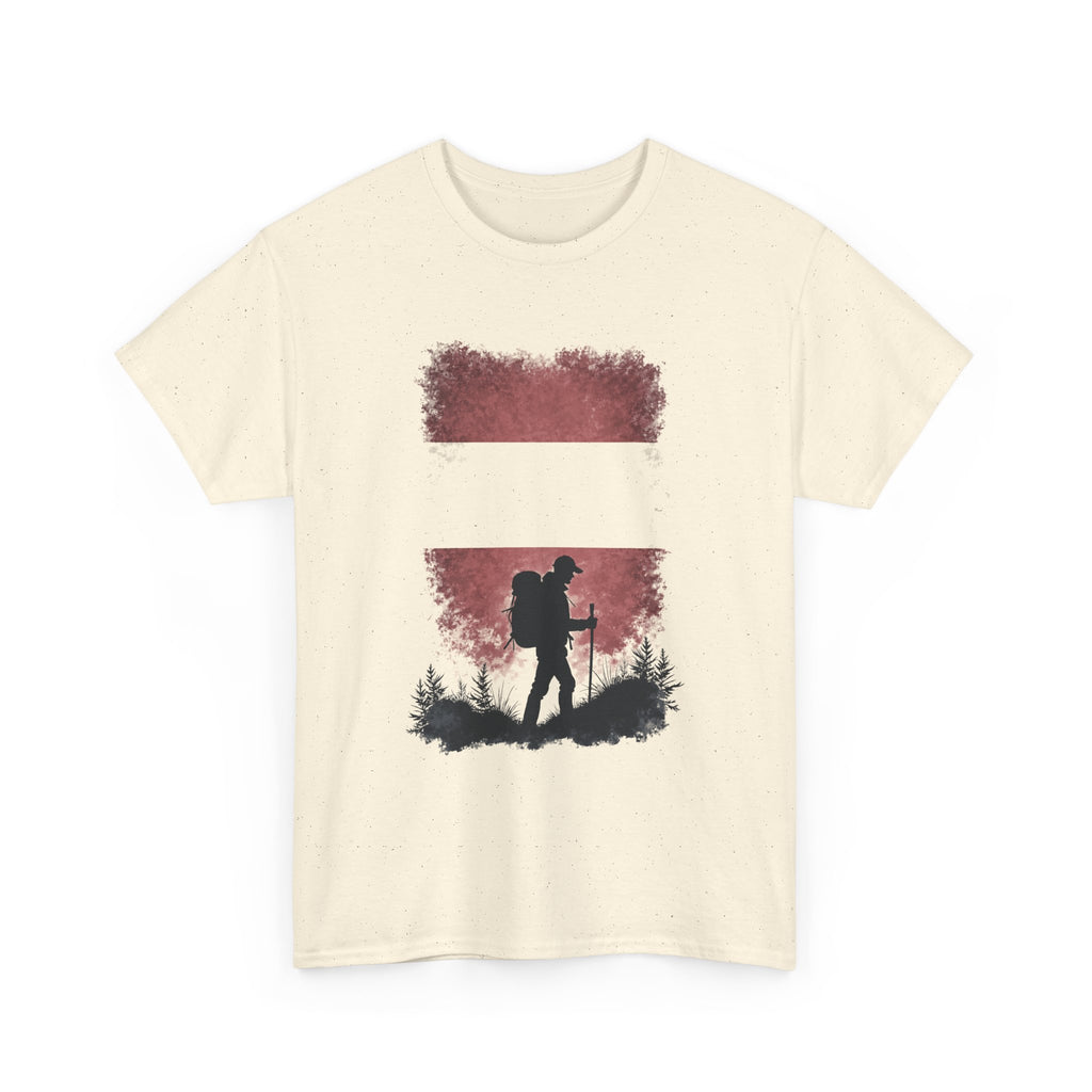 Austria Flag Hiker Silhouette Tee — Outdoor Adventure Backpacking T-Shirt