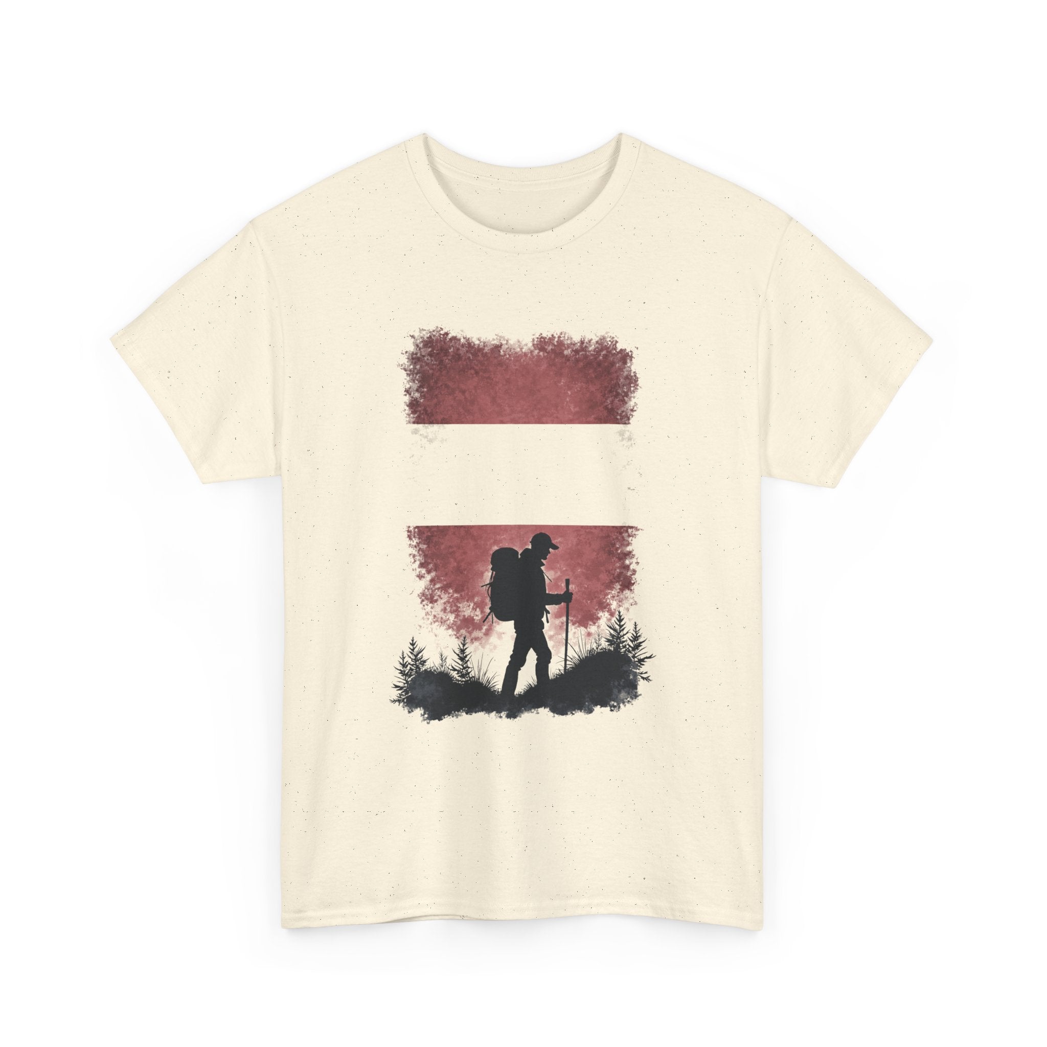 Austria Flag Hiker Silhouette Tee — Outdoor Adventure Backpacking T-Shirt