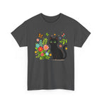 Black Cat Floral Tee - Cute Cat, Flowers & Butterflies Graphic T-Shirt