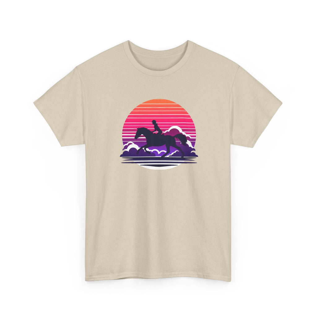 Woman Ride Horse Sunset T-Shirt — Retro Silhouette Beach Vibe Tee
