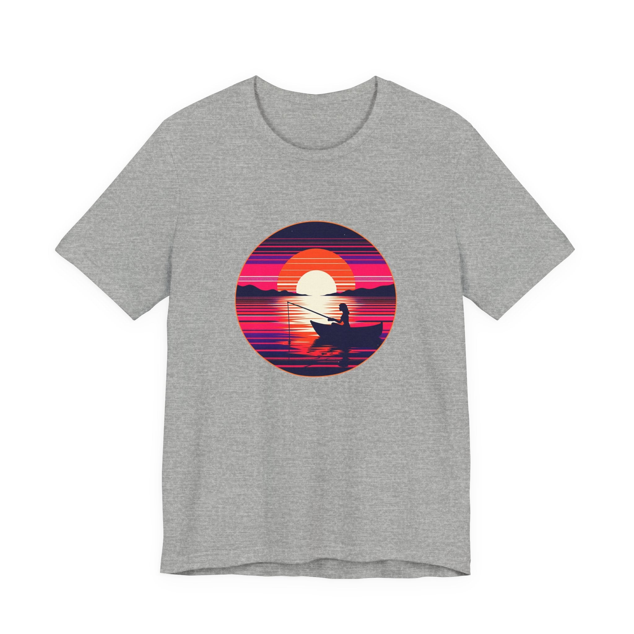 Sunset Fishing T‑Shirt — Retro Ocean Silhouette Tee Woman Fishing