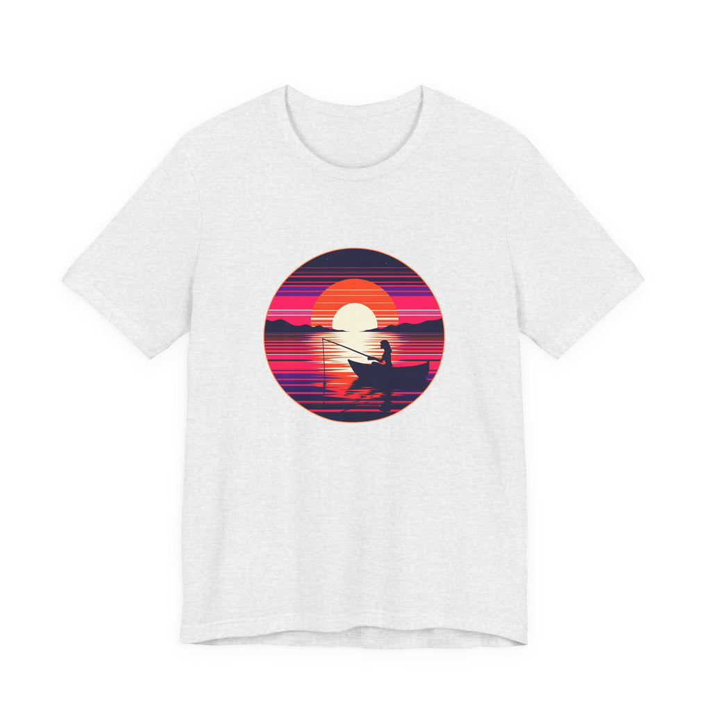 Sunset Fishing T‑Shirt — Retro Ocean Silhouette Tee Woman Fishing