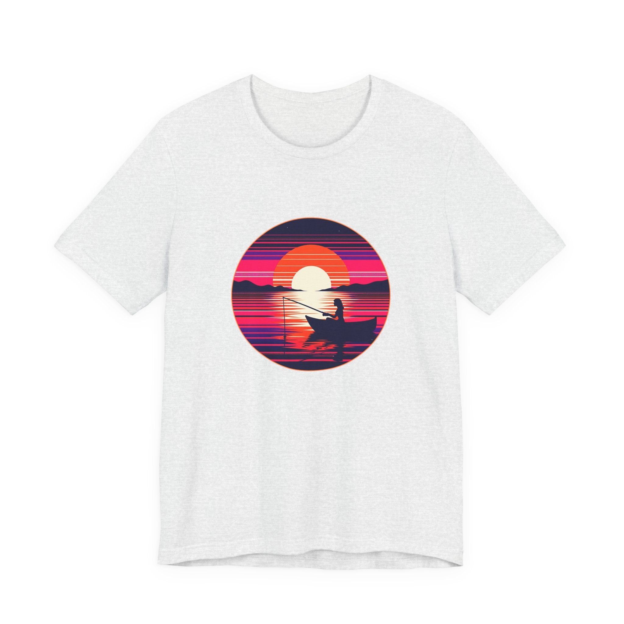 Sunset Fishing T‑Shirt — Retro Ocean Silhouette Tee Woman Fishing