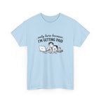 Light blue t-shirt with a graphic and text on a white background