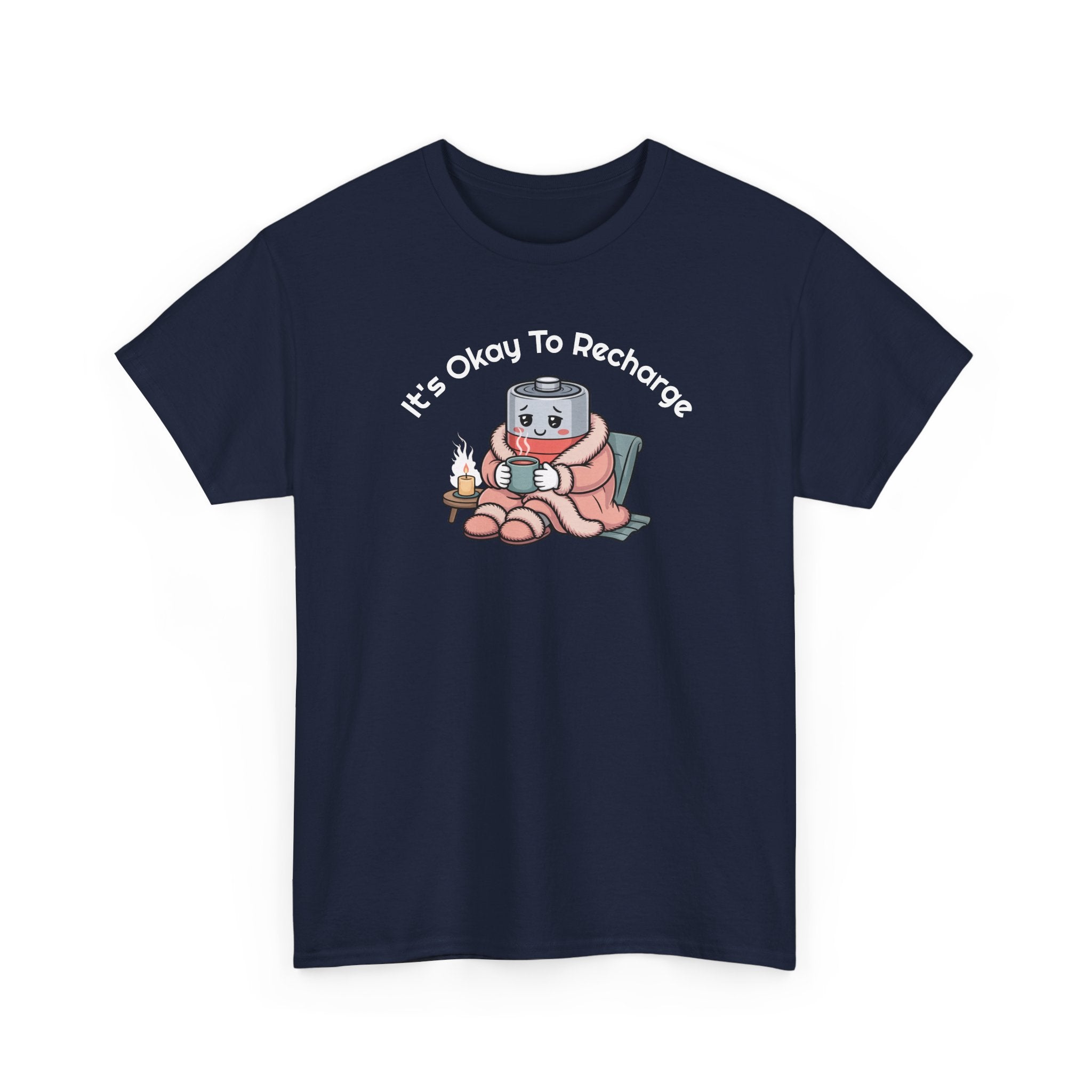 It's Okay to Recharge T-Shirt — Relaxing Self-Care Tee with Cute Battery Design