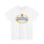 White t-shirt with funny 'Underachievers Association' graphic on a white background