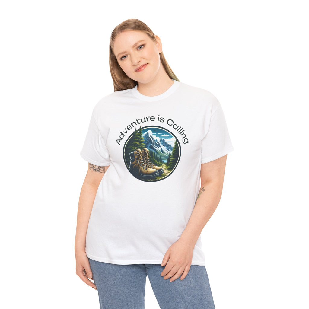 Adventure Is Calling Hiking T‑Shirt — Mountain Boots Outdoor Tee