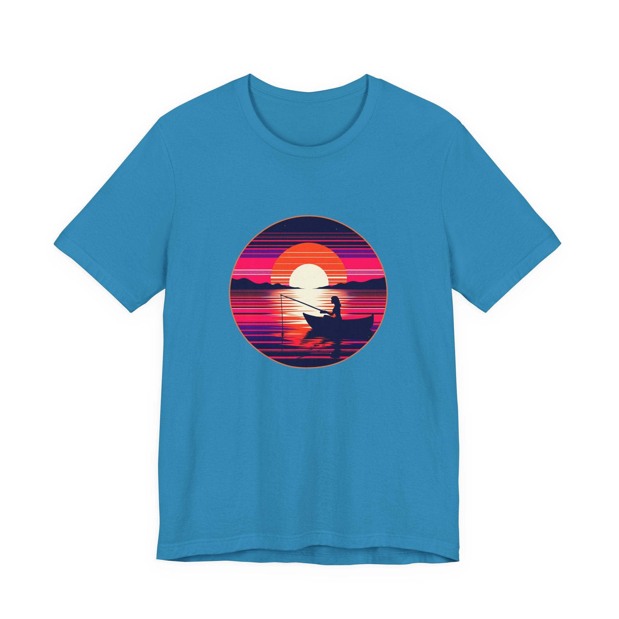 Sunset Fishing T‑Shirt — Retro Ocean Silhouette Tee Woman Fishing