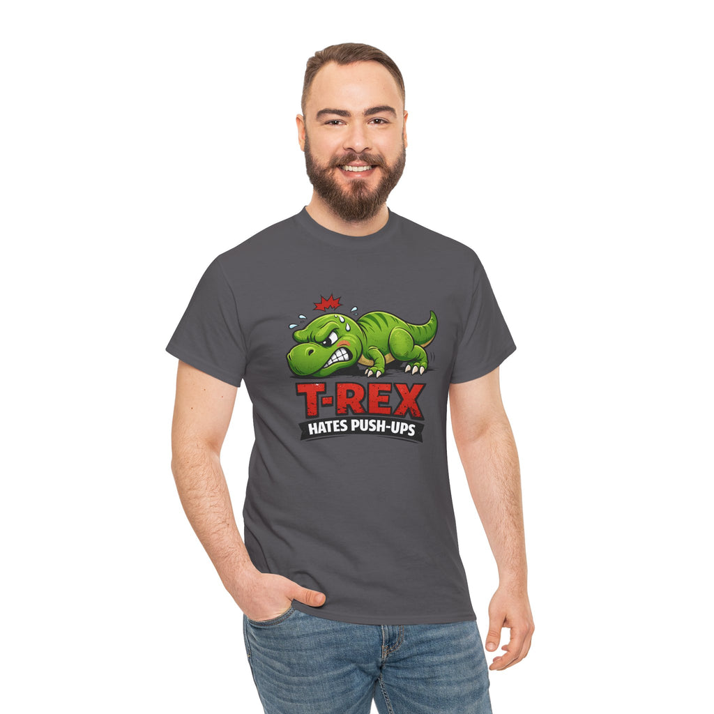 “T-Rex Hates Push-Ups” Funny Dinosaur Gym Workout Graphic Tee