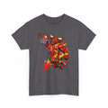 Gray t-shirt with a graphic of a bull dunking a basketball hoop on a white background