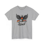 Gray t-shirt with a graphic design featuring an eagle and soccer ball on a white background