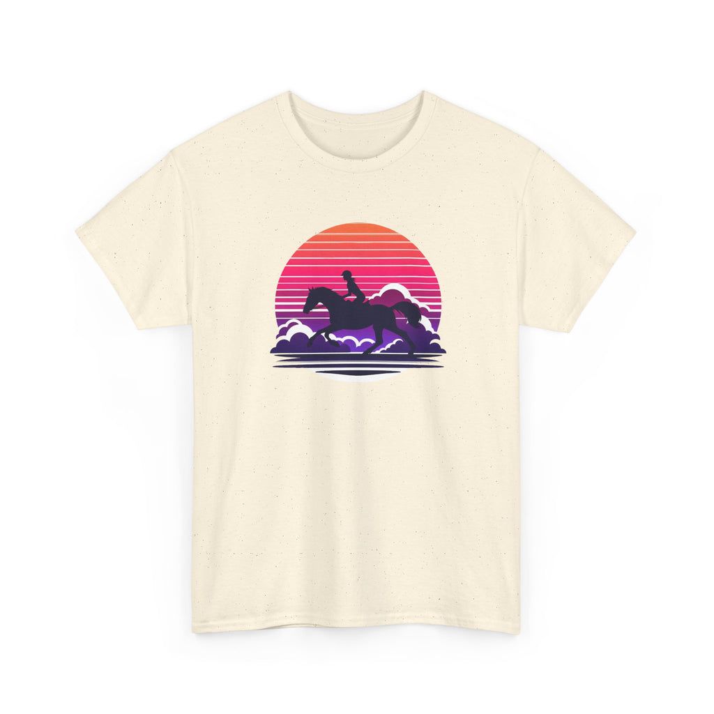 Woman Ride Horse Sunset T-Shirt — Retro Silhouette Beach Vibe Tee