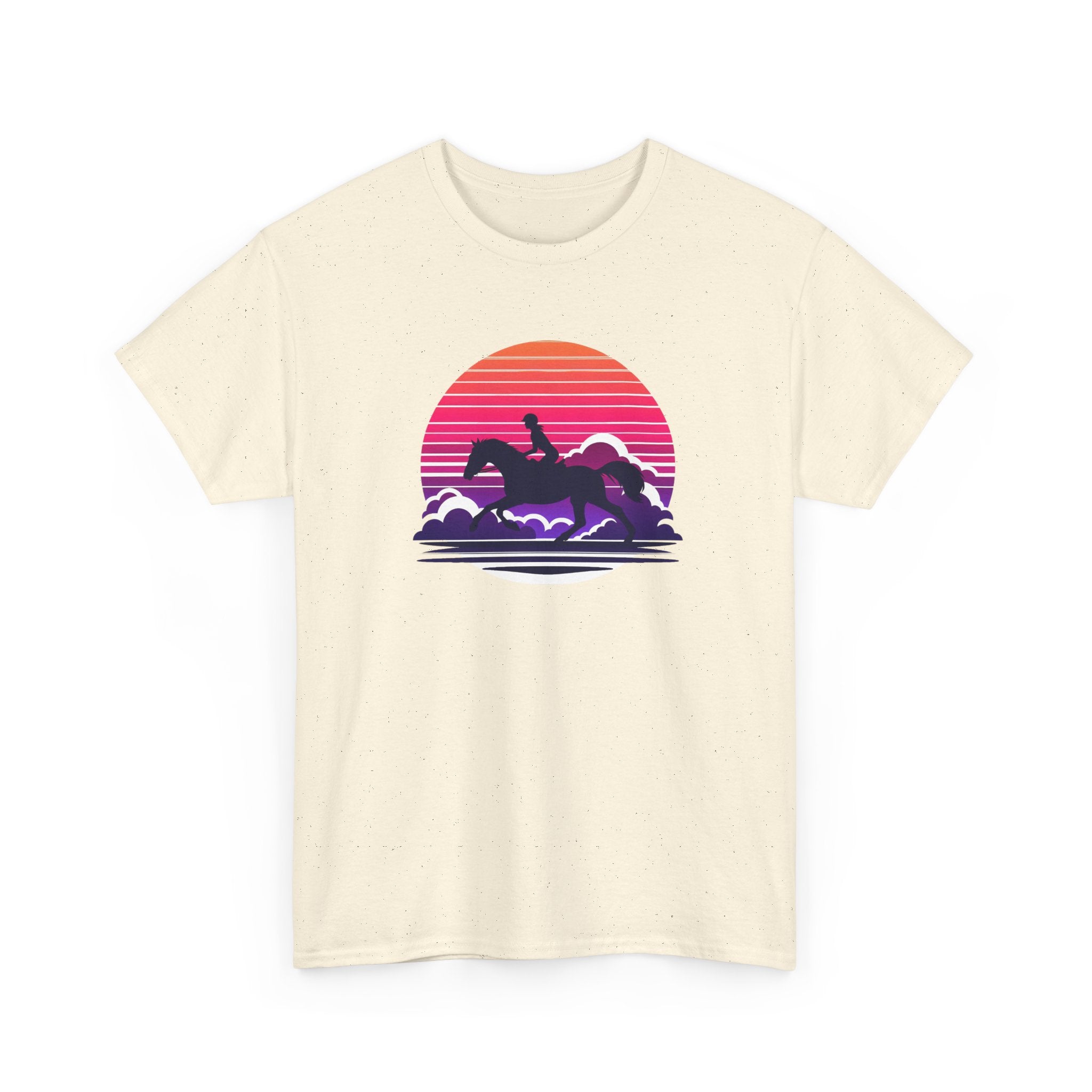 Woman Ride Horse Sunset T-Shirt — Retro Silhouette Beach Vibe Tee