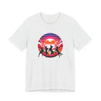 Retro Sunset Dancing Dogs T-Shirt — Vintage Rainbow Skyline Graphic Tee