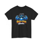 Black t-shirt with 'Bro-Tein Shake' graphic on a white background